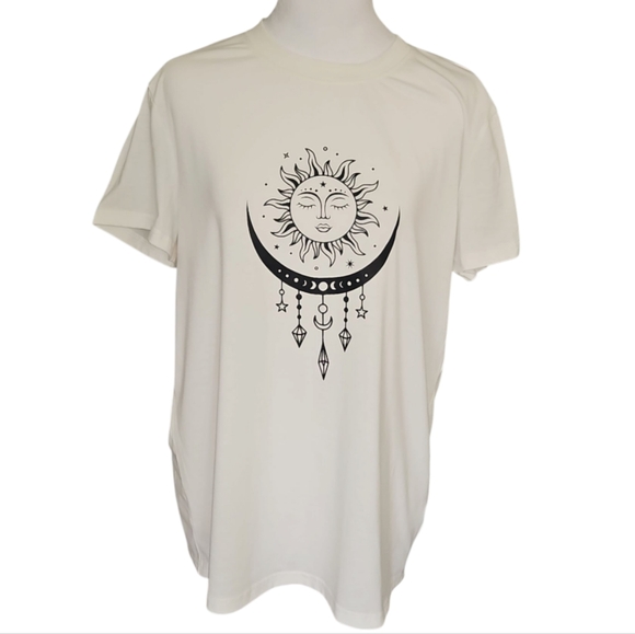 White Graphic Tee with Sun and Moon Design - Picture 6 of 6